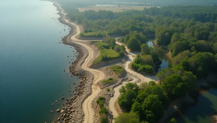 Showcasing detailed aerial imaging of an environmental impact assessment after an earthquake with emphasis on land degradation contaminated waterways and diminished air quality for future rehabilitati