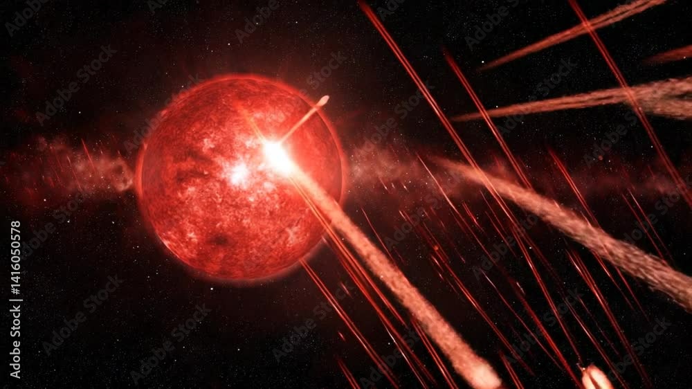 Poster red dwarf star explodes sending shockwaves toward distant ships generative ai