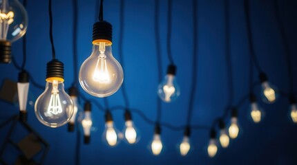 Warm glowing light bulbs hanging from the ceiling.