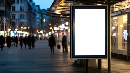 Blank city street billboard at night, advertising mockup