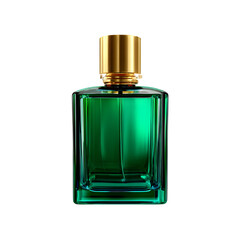 Elegant Emerald Green Perfume Bottle with Gold Cap a luxurious fragrance in a stylish square bottle...
