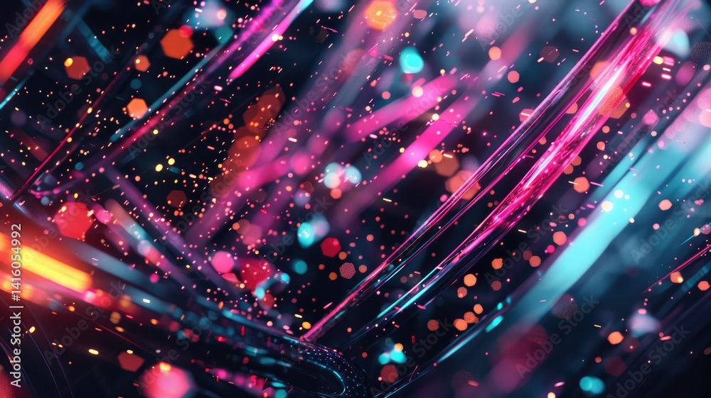 Wall mural abstract of digital shape or line and technological cyber style particle design connect in surreal e