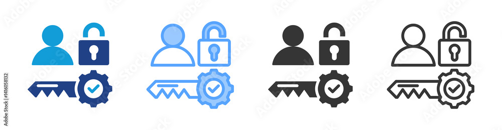 Aufkleber basic access authentication icon set multiple style collection