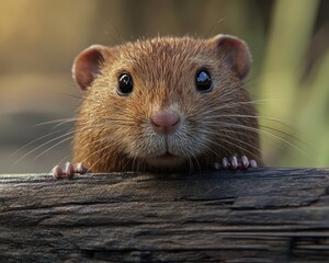Cute rodent peeking over log