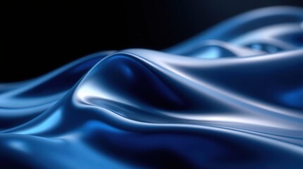 Obraz premium Close-up of flowing, shiny blue satin fabric in gentle waves.
