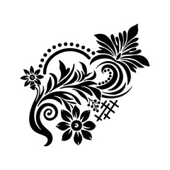 Black floral design featuring intricate leaves and flowers, ideal for artistic and textiles