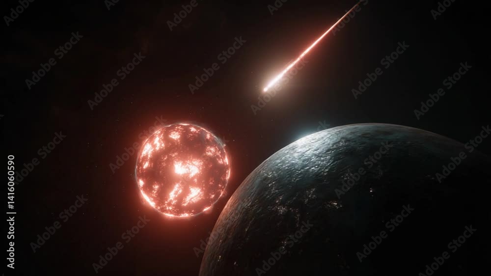 Poster two planets on a collision course in deep space generative ai