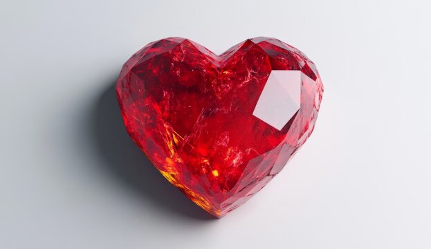 A vibrant,faceted heart, rendered in rich ruby red