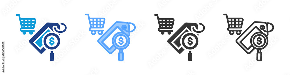 Poster market pricing icon set multiple style collection