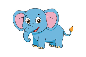 Fototapeta premium Cute cartoon blue elephant illustration for coloring, with big eyes and adorable expression, perfect for childrens coloring book