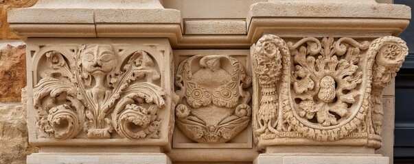 Naklejka premium Close-up view of the capitol dome's intricate ornamentation, weathered stone texture clearly shown - dome free photography Capitol