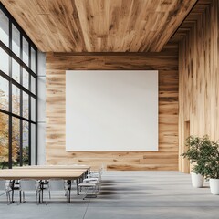 Modern office interior with wooden accents.