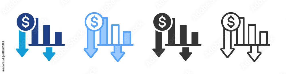 Poster Reduction icon set multiple style collection
