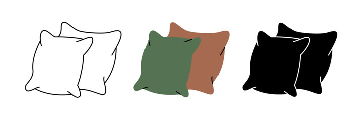 Fluffy pillows icon set. Comfortable pillows for sleeping. Vector illustration.