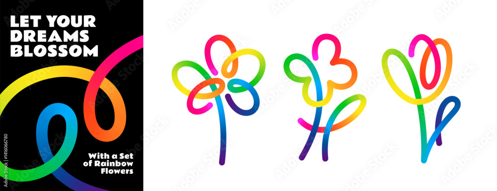 Aufkleber оvector color flower logo. abstract one-line icons with gradient. art floral shape design.