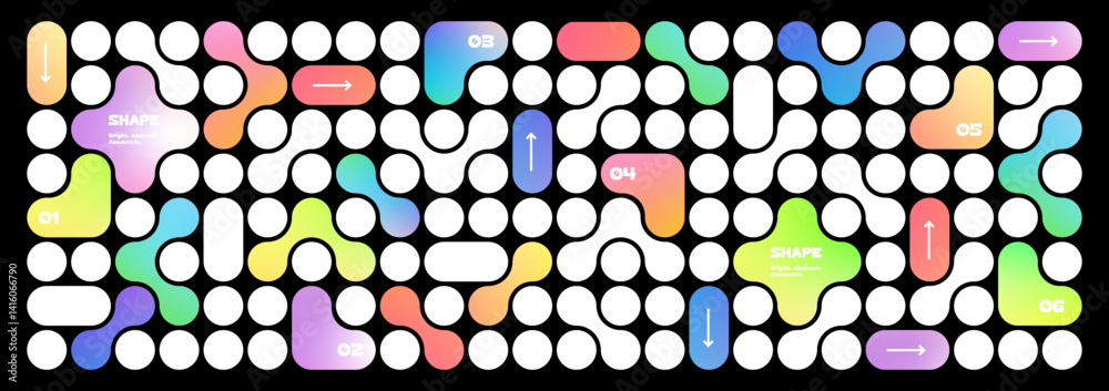 Leinwandbilder Abstract Blob Shape Pattern. Geometric Background Design with Fluid Shapes, Connect Dots and Gradient. Vector Metaball Organic Graphic with Abstract Icons