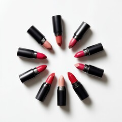 Obraz premium Lipsticks arranged in circle formation on white background