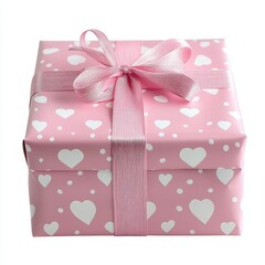 Pink Gift Box with White Hearts and Pink Ribbon