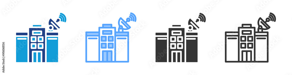 Poster satellite office icon set multiple style collection