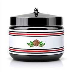 Black Jar with Red and White Stripes and Nut Illustration