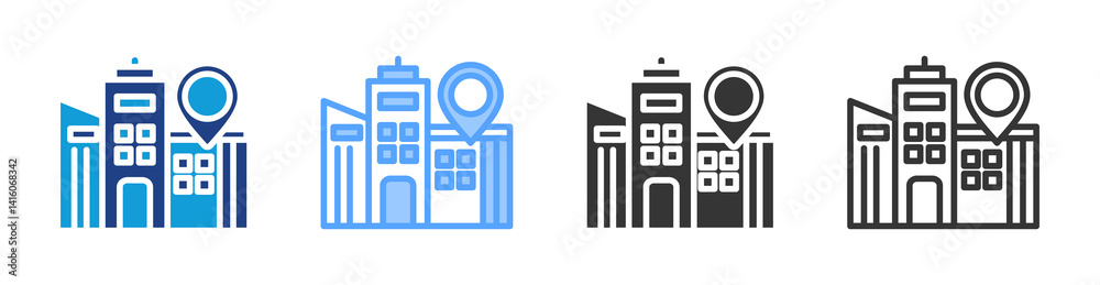 Poster business address icon set multiple style collection