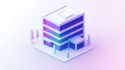 A tall building with a glass facade and a tree in front of it