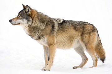 Obraz premium Majestic Gray Wolf Standing on White Background