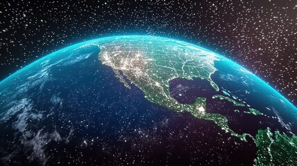 Fototapeta premium Earth from space global view satellite imagery cosmic environment nighttime perspective planetary visualization