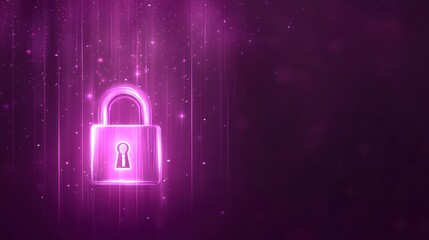 Glowing Purple Padlock Digital Security Abstract Background