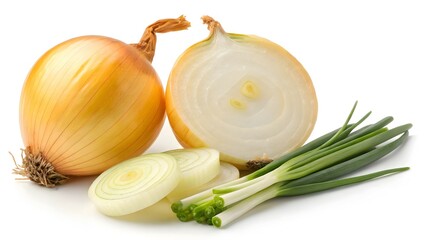 Fresh Yellow and Green Onions - Whole and Sliced