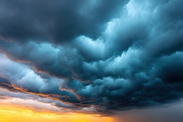 Vortex shaped blue storm cloud twisting above radiant edge light captured at dramatic moment showing atmospheric pressure and meteorological intensity