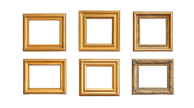 collection of square picture frames, isolated on transparent background