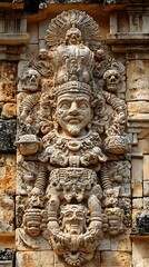 Obraz premium Mayan Temple Carving Of Humanoid Figure With Skulls At Uxmal Archaeological Site Photo