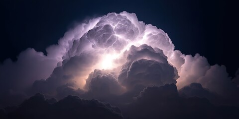 Exploding lightning bolt inside thunderstorm cloud formation captured in cinematic storm tension with electric flash power and visual chaos over black sky
