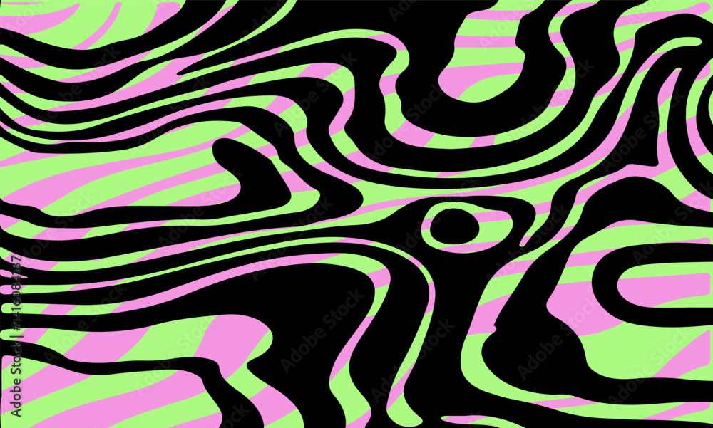 Aufkleber vibrant abstract vector with bold black stripes over colorful neon wavy background. modern zebra-ins