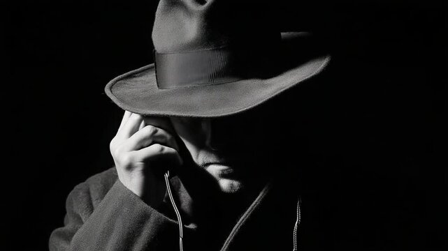 Spy Listens Closely on Phone in Dark Surroundings Generative AI