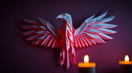 American eagle in futuristic lines with the flag of the United States of America, patriotism