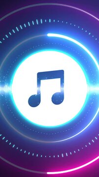 Neon Music Note with Futuristic Sound Wave