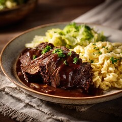 Rinderbraten mit Spätzle und Kraut
