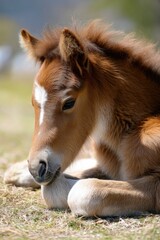 Fototapeta premium A young colt relishing a tranquil time of personal grooming and unwinding.