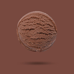 Ice cream scoop in air on brown background. Yummy dessert