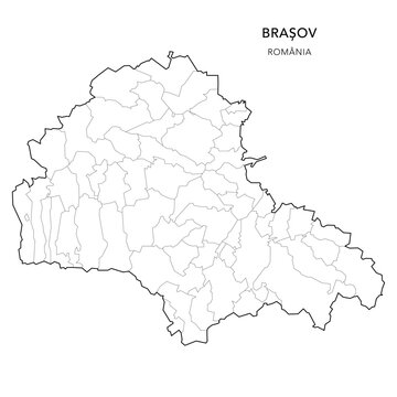 Vector Map of Brașov County (Județul Brașov) with all Administrative Territorial Units (UAT) including Municipalities (Municipii), Towns (Orașe) and Communes (Comune) - Romania 2025