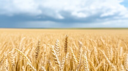Golden wheat field under a cloudy sky