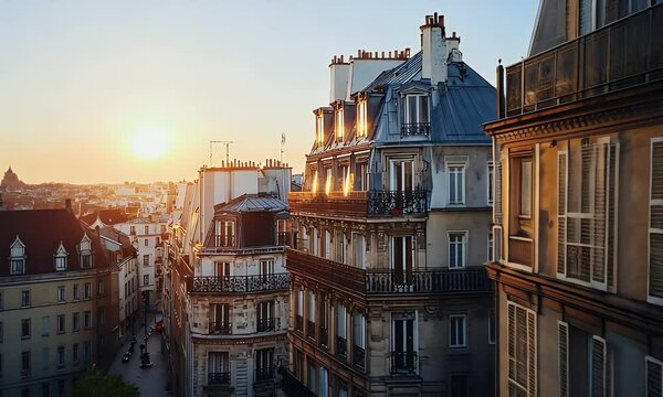 Morning sun graces the ornate architecture of a European city, casting a warm glow
