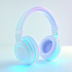 Serene White Headphones: Glowing Neon Accents, Minimalist Design