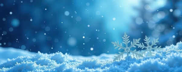 Fototapeta premium Intricate snowflakes, icy blue backdrop, winter scene Low relief effect , snowflake, design