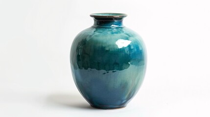 A tall, elegant Gabriel Keramik vase with a flowing teal and dark blue glaze.