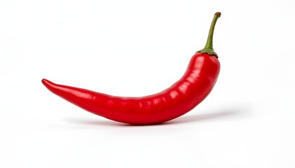 Vibrant Red Chili Pepper on White Background Showcasing Curved Form