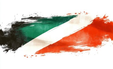 Abstract Kuwaiti Flag: Expressive Brushstrokes in Green, White, and Red