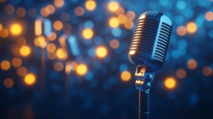 Vintage Microphone: Stage Spotlight, Warm Bokeh Background